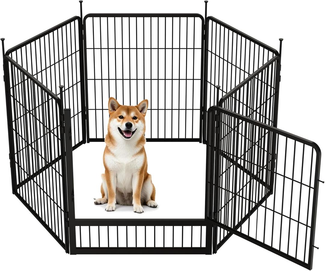 SunsGrove Dog Playpen Outdoor, Heavy Duty 32 Inch 6 Panels with Wider Door for Small and Medium Dogs, Free and Safe Play Dog Fence Indoor, Black