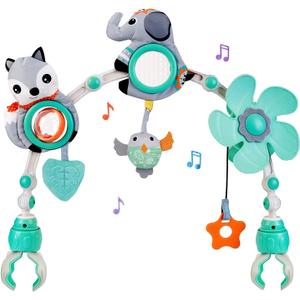 Baby Stroller Arch Mobile, Adjustable Musical Arch Toys Mobile for Crib with Universal Clamps, Versatile Activity Toy Bar for Bouncer Infant Car Seat Toys 0 6 Months Mobile for Bassinet Swing - Gray