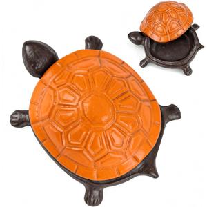 Cast Iron Turtle Key Hider for Outside - Waterproof Spare Key Hider to Hide a Key Securely - Unique Garden Decor for Yard, Patio & Outdoor Areas (Orange, Standard Size)