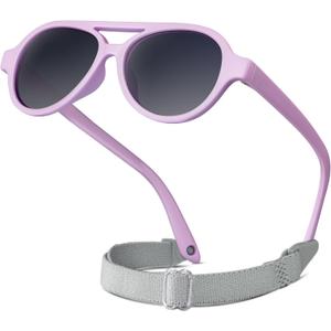 RIVBOS Baby Aviator Wrap Polarized UV400 Sunglasses Soft Frame Secure Strap Toddler,Infant and Newborn (0-18 Months) RBK068 (Purple&grey Lens)