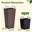 Idzo All Weather Wicker Planters for Outdoor Plants Set of 2, 24 inch Tall Planter for Front Porch, Patio, Balcony, Indoor Usage - Square Rattan Flower Pots, Mocha