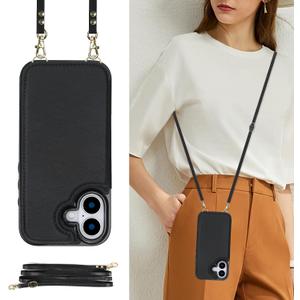 Wallet Case Compatible with iPhone 17, Crossbody Case RFID Blocking Card Holder Magnetic Flip Folio Purse, Shockproof Leather Strap Protective Cover for iPhone 17 6.3'' 2025 Black