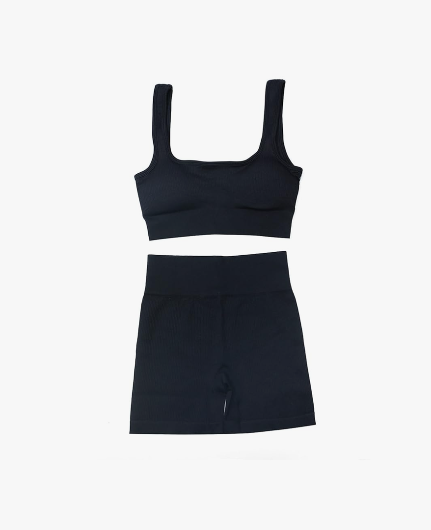 Two Pieces Workout Outfits For Women Seamless Crop Tank Top High Waist Sports Shorts Set Gym Yoga Exercise Sets M