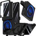 TIANNIUKE for Samsung Galaxy Z Flip 7 Case with Screen Protector,360Rotatable Magnetic Ring Holder Stand with Silicone Strap,Fit for MagSafe [Non-Slip] Hinge Protective Phone Cases 3 (Black)