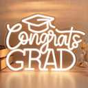 Congrats Grad Neon Sign with Graduation Cap, Warm White LED Neon Light with Dimmer, USB Powered Neon Sign for Wall Decor, Classroom, Party, Graduation Celebration Gift (16.5 x 10.7 in)