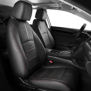 Seat Covers for Honda Civic Sedan LX 2016 2017 2018 2019 2020 2021, Faux Leather Car Seats Cover Full Set Waterproof, Black Red Line (Solid Rear Seatback - No Rear Armrest)