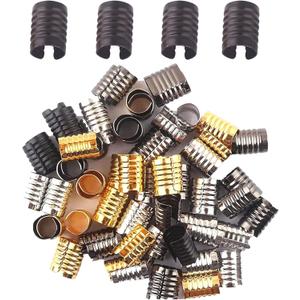 Foldable Metal End Fasteners Crimp with Cylindrical Openings Leather Rope Clips for Jewelry Making, Bags Caps DIY Crafts 200pcs 8mm (Black-200Pcs)