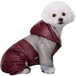 Winter Small Medium Dog Coat,Hooded Four-Legged Dog Jacket Cotton-Padded for Puppy Cat Doggie Pets Dog Clothes Apparel Clothing (Red, Small)