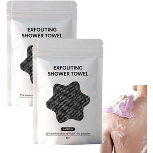 2PC Exfoliating Shower Towel 47" 2-in-1 Exfoliating Towel, Deep Exfoliating, Premium Scrub Wash Cloth for Body & Face, Sides Shower Washcloth for All Skin Types Woman and Men (2 Pieces in Black)
