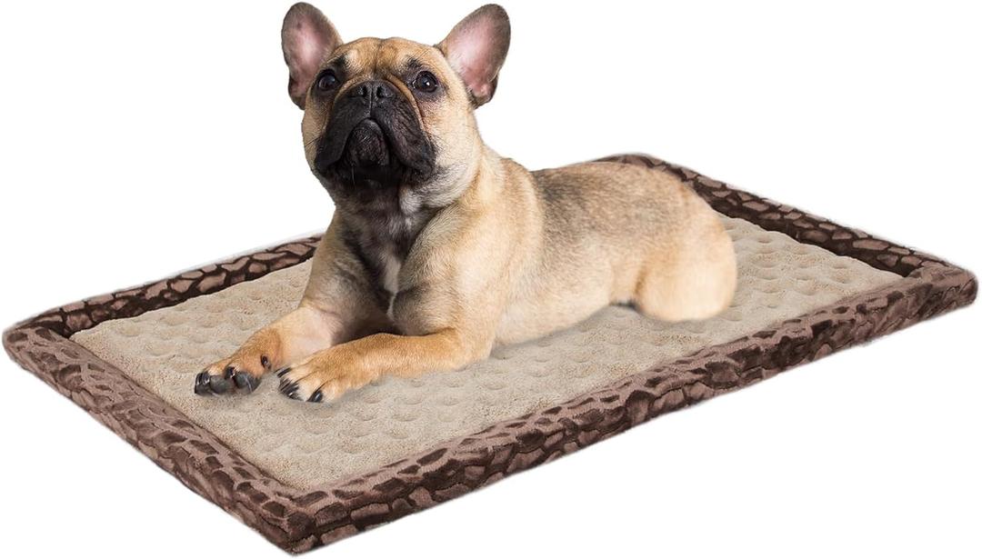 30 inch Dog Crate Bed Kennel Mat Indoor Cage Pad Medium Small Flat Thin Memory Foam Doggy Beds Washable Anti Slip Brown Puppy Sleeping Mat (Khaki)