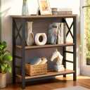 MNEETRUNG Book Shelf, Small 3-Tier Industrial Bookshelf with Strong Metal Frame & Backboard, 29.5" Short Bookcase for Small Spaces, Living Room, Bedroom and Home Office, Brown