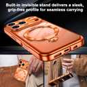 for iPhone 17 Pro Max Case with 360 Spin Stand & CD Metal Ring | Military-Grade Shockproof | Compatible with MagSafe & Camera Lens Protection | Slim Clear Back & Plating Anti-Yellowing (Orange)
