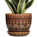 G EPGardening Ceramic Pot for Plants 5.5 Inch - Ceramic Plant Pot with Drainage Hole and Saucer, Boho Round Planter for Indoor Outdoor Plants, Plant Lover Gifts, Office Garden House Decor, Brown