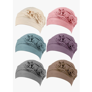 JenPen 6 Pieces Chemo Headwear Turbans for Women Flower Chemo Headwear Cap Soft Cancer Hats Beanies Head Covering for Hair Loss