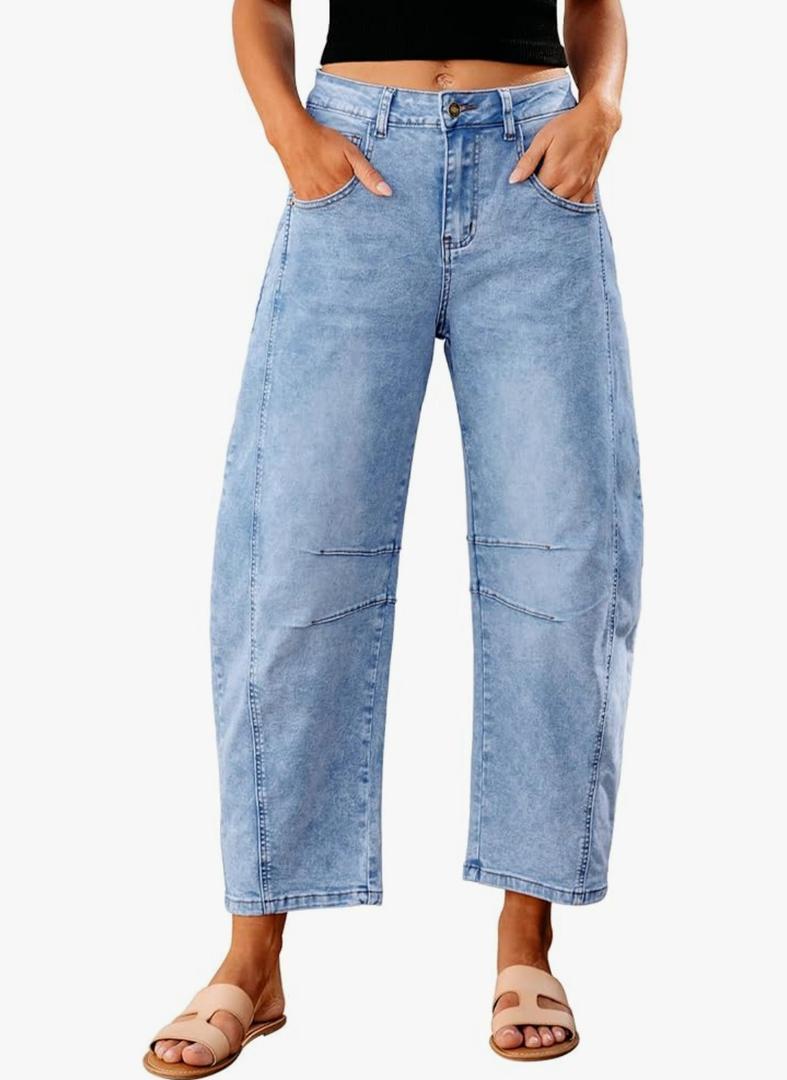 GRAPENT Barrel Jeans for Women Trendy High Waisted Wide Leg Baggy Cropped Relax Fit Stretch Denim Trouser Ankle Pants Size 8