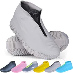 Shoe Covers Waterproof Reusable Foldable Not-Slip Rain Shoe Covers with Zipper, Shoe Protectors Overshoes Rain Galoshes for Kids Men and Wome (Gray, XL (Women 10-13.5, Men 11.5-14))