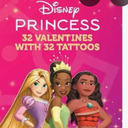 Disney Princess 32 Valentines Cards with Tattoos 2 Pack