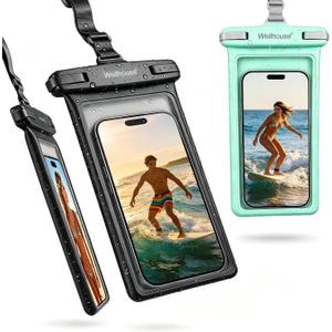 wellhouse Waterproof Phone Pouch, Waterproof Phone Case for iPhone17 16 15 14 13 Pro Max XS Samsung, IPX8 3D Cellphone Dry Bag Beach Essentials (2 Pack - Black & Green 8.0", 8 inch)