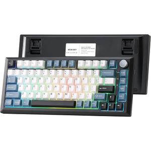 Y75 Gasket Wireless Mechanical Keyboard,75% Hot-Swappable with Knob, Tri-Mode,Creamy Pre-lubed Milk Linear Switches & Doubleshot PBT Keycaps, RGB, Win/Mac (Black & Blue)