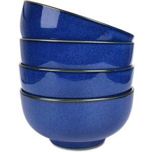 Bosmarlin Ceramic Soup Bowl Set of 4, 24 Oz, Cereal Bowl for Oatmeal, Dishwasher and Microwave Safe (5.75 Inches, Royal blue)