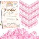 Thyle 51 Pcs Pacifier Hunt Baby Shower Games Include Hunt Sign and 50 Acrylic Pacifiers for Baby Shower Game Decoration Gift Sets Gender Reveal Party Decor(Rainbow) (Pink)