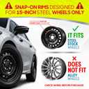 BDK 15 Inch Snap-On Hubcap Wheel Covers (Set of 4), 6-Spoke Original Design, Hub Cap for Cars Direct OEM Replacement, Quick Snap-On Installation High Durability - 15 Inch