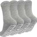 ZAKASA Non Slip Grip Socks - Non Skid Crew Grippy Socks for Men Women Anti Slip Grippers for Elderly Hospital Yoga Pilates (Medium, Grey-4 Pairs)