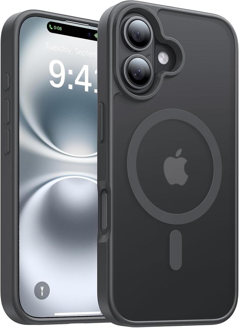 Magnetic for iPhone 16 Case, [Compatible with MagSafe][Military-Grade Drop Protection][Anti-Yellowing] Shockproof Protective Translucent Matte Cover for iPhone 16 Phone Case,Gray