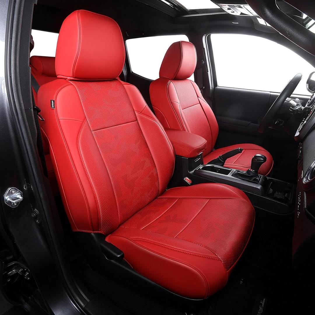 Car Seat Covers Fit for Toyota Tacoma 2016-2023,Full Coverage Faux Leather Car Seat Covers Full Set,Custom Waterproof Breathable Car Seat Protector Front Seat and Back Seat Covers for Cars(Red)