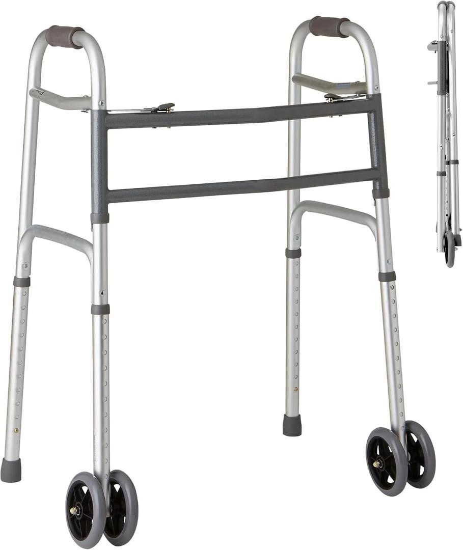 Medline Heavy-Duty Bariatric Folding Walker with 5” Wheels and Durable Handles, 500 lb. Weight Capacity
