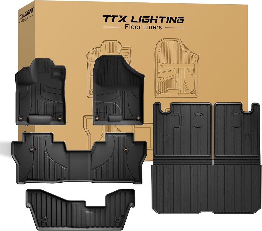 Floor Mats Compatible with Honda Pilot 8 Seats 2016-2022 (No Elite Models) - TTX LIGHTING All Weather Cargo Liner with Back Seat Cover TPE Trunk Mat & Backrest Mat & Floor Liners Pilot Accessories