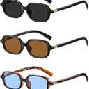 Retro Rectangular Sunglasses for Women Trendy Funny Vintage Fashion Narrow Small 90s Sunnies(3 Pack)