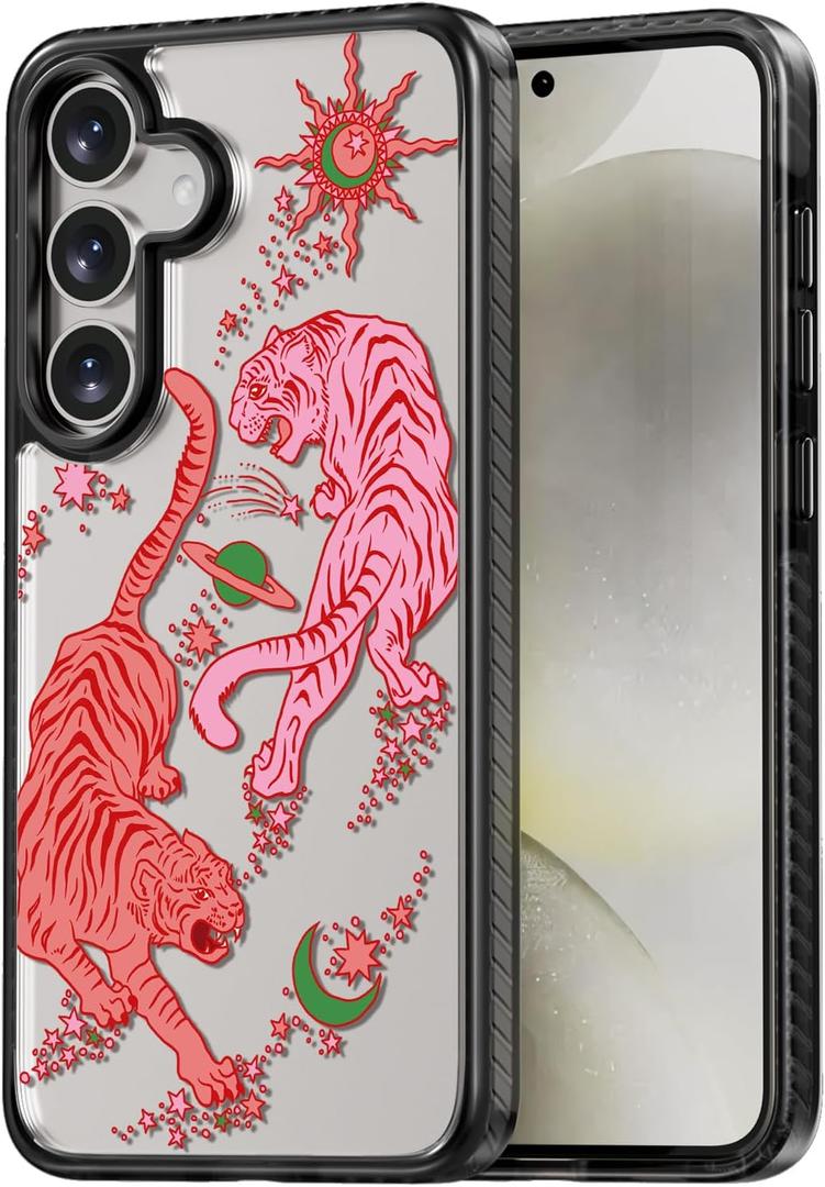 Compatible for Samsung Galaxy S25 Case Cute Aesthetic - Durable Shockproof 6.6 ft Drop Impact Phone Case Cover with Funny Fashion Tiger Design 6.2" Black