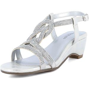 LONDON FOG Womens Macey Demi-Wedge Dress Sandals (8, Silver)