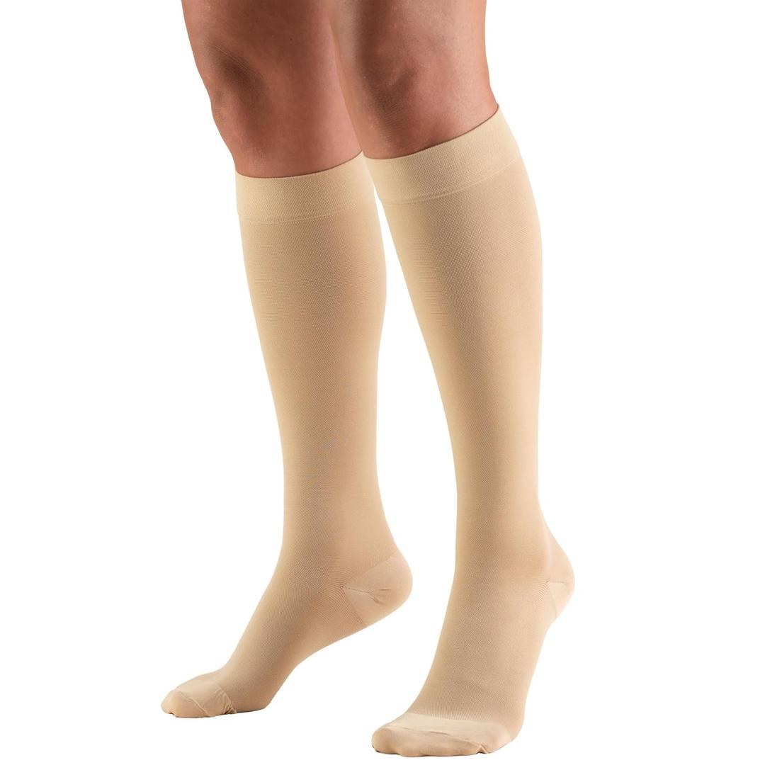 Truform 20-30 mmHg Compression Stockings for Men and Women, Knee High Length, Closed Toe, Beige, Large, 1 Pair