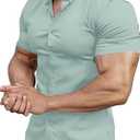 Mens Muscle Fit Dress Shirts Athletic Slim Fit Short Sleeve Stretch Casual Button Down Shirt (Small, Soft Sage)