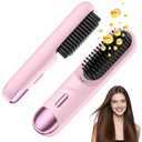 Go Brush Pro 2026 Hair Straightener Brush 300 Million Negative Ionic Portable Hair Straightener Comb for Women with 4 Temps Fast Heating MCH Ceramic Coating Smooth Frizz Hair Light Pink