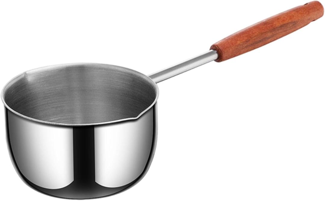 Small Sauce Pan with Pour Spout 500ml Stainless Steel Mini Pot Butter Warmer with Wooden Handle for Cooking Hot Oil, Sauce, Butter Melting, Mini Pot