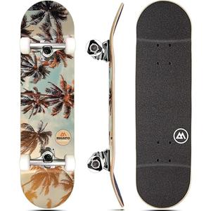 Magneto Skateboard - Beginner Skateboard for Kids - Mini Longboard Shape for Smooth Cruising - 27.5" x 7.75", Palm Trees, 9-Ply Maple