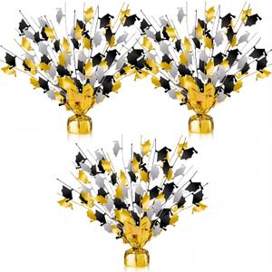 Juexica 3 Pack 2026 Graduation Centerpiece Black/Gold/Silver Grad Caps Metallic Foil Spray Glitter Tabletop Burst Decorations for Class of 2026 Party High School College Congrats Dinner Decor 14"