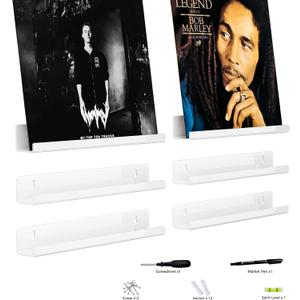 12 Inch White Acrylic Vinyl Record Wall Holder, Vinyl Record Wall Storage, Record Wall Display, 6 Pack