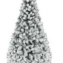 7.5 FT Pre-Lit Christmas Tree, Snow Flocked Hinged Xmas Tree with 1010 Branches Tips & 450 LED Lights, Metal Stand, Artificial Pine Lighted Holiday Tree for Home Office Decorations