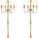 Gold Candelabra for Wedding Event Decor, 50'' Tall Floor Candle Holders, 2 Pcs Metal 5 Arm Centerpiece Decorations for 5 Candlesticks Party Wedding Aisle Home Decor
