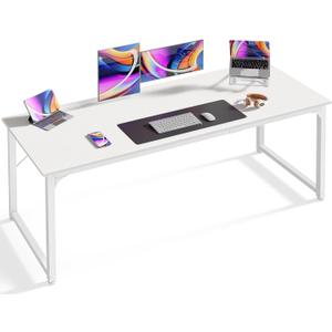 Huuger Computer Desk, 63 Inch Office Desk, Gaming Desk with Storage, Writing Desk Work Desk for Home Office, Study, Modern Simple Desk, Large Legroom, Metal Frame, White