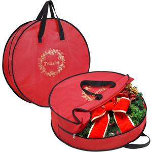 BALEINE 2 Pack Wreath Storage Container, Christmas Wreath Storage Bag with Reinforced Handle for Holiday Xmas (Red, 36"X8")