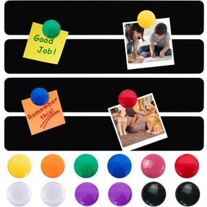 Metal Magnetic Strips with Adhesive Backing Memo Strip Black Magnet Bulletin Board with 12 Colorful Magnet for Wall Kitchen Office (4 Pcs, 2 x 12 Inch)