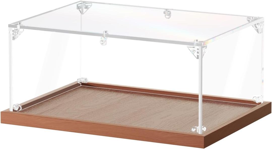 Acrylic Display Case for Collectibles Clear Acrylic Display Box for Lego Action Figures Doll Hobby, Fits 1:18 Scale Model Cars, Assembly Required, Walnut Base (14 x 10 x 6 inches)