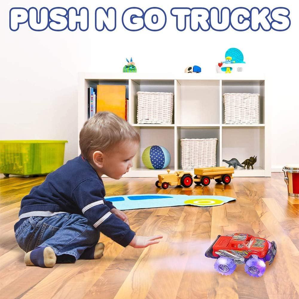 Light-Up Monster Truck Toys (2-Pack)  Push-&-Go Cars with Glowing Wheels  Birthday Gift for Toddlers, Boys & Girls Ages 3+  Durable Friction-Powered Trucks  Batteries Included