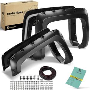 YHTAUTO Pocket Bolt-Riveted Style Fender Flares w/Hardware Kit Replacement for Chevy Silverado 1500 2014-2018, Silverado 2500 HD/3500 HD 2015-2019, 6.5 & 8.1Ft Long Bed, Shiny Black, Set of 4 (6.5/8.1FT Bed)