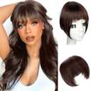 Yaki Hair Bangs Clip in, Dark Brown Thick Hair Fringe Natural Hair Extensions Clip Ins Bangs with 3 Clips Wispay Kinky Straight Bangs with Temples Hairpiece for Black Women - #2/33(Dark Brown)